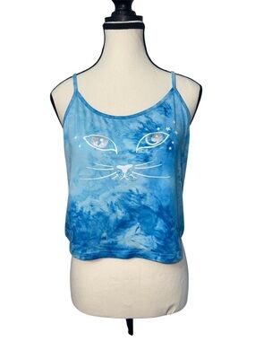 Blue Tie-Dye Cat Face Cami Tank Top XL
